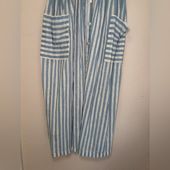 Bombay Paisley Light Blue Striped Cotton Button Front Midi Dress Pockets Summer - Picture 4 of 13